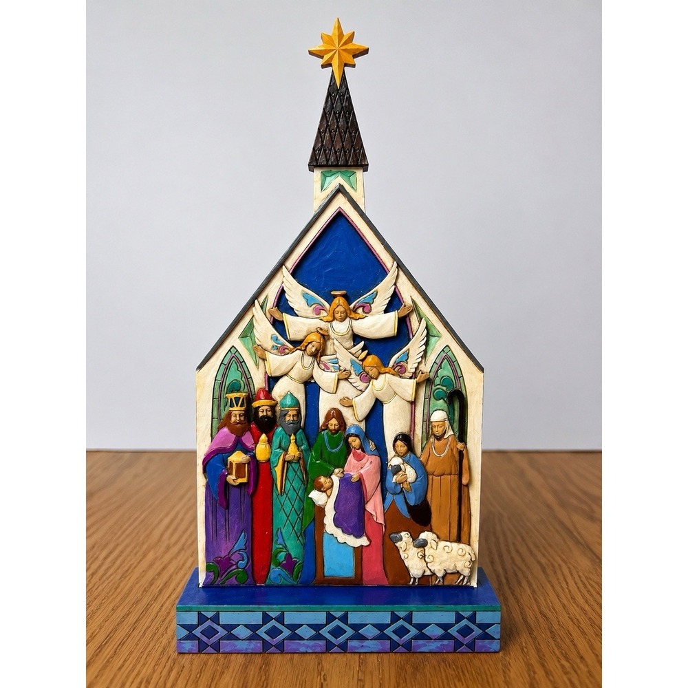 Jim Shore Heartwood Creek Nativity Church Wall Plaque Angels Wise Men 12"